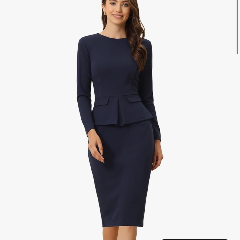 Allegra K Women's Long Sleeve Dark Purple Dress